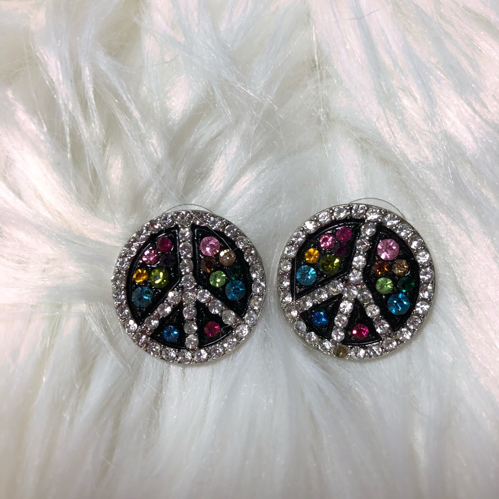 Gem Adorned Peace Earrings